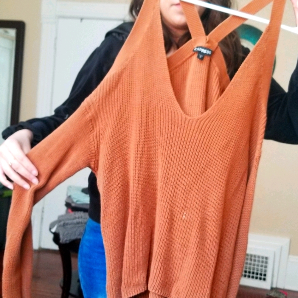 Cold shoulder long sleeve sweater